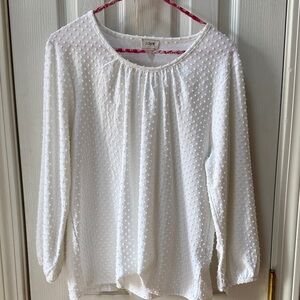 J. Crew Poet Sleeve White Swiss Dot Peasant Blouse